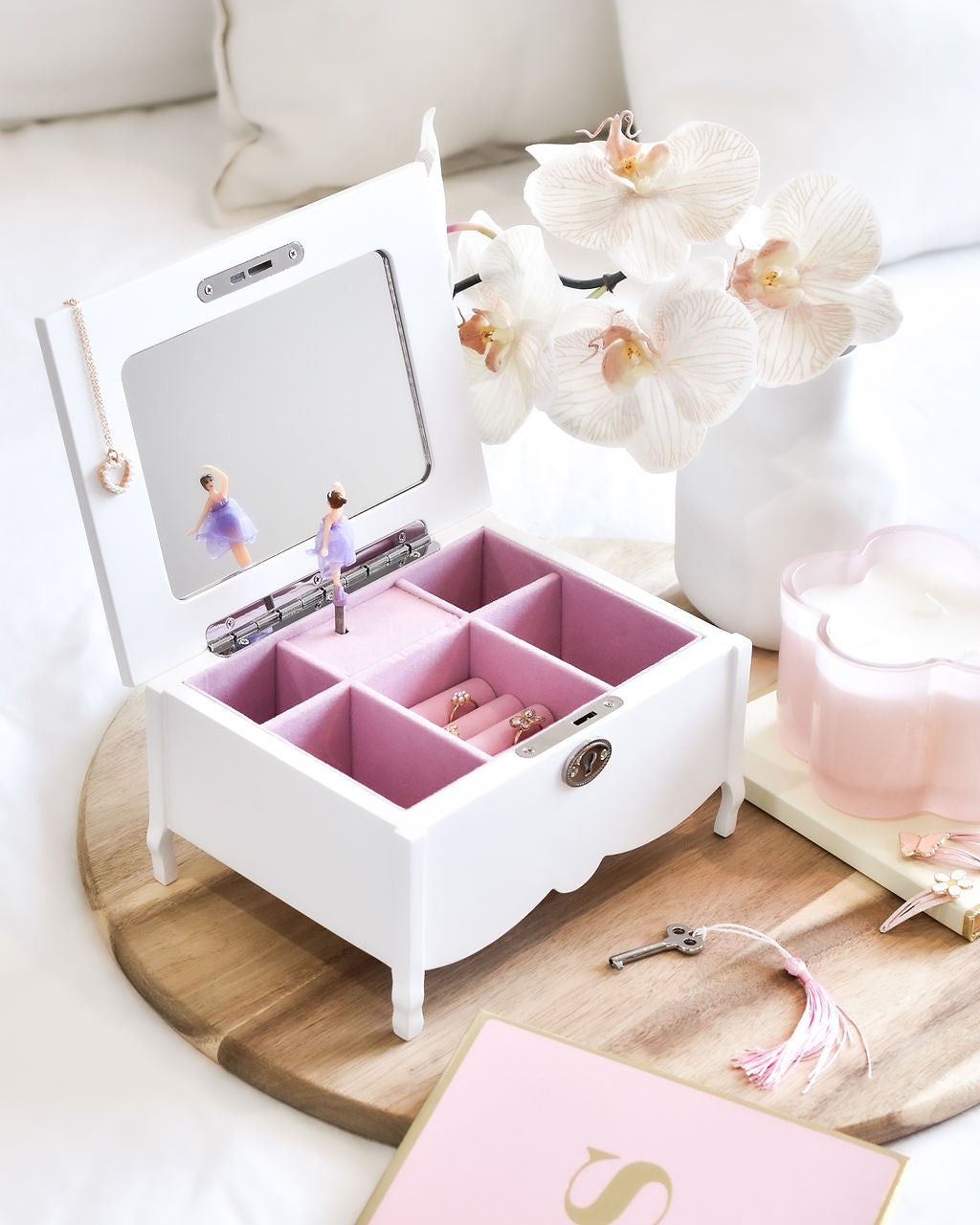 Personalised Wooden Musical Ballerina Jewelry Box - White