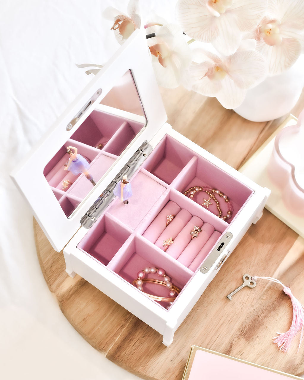 Personalised Wooden Musical Ballerina Jewelry Box - White