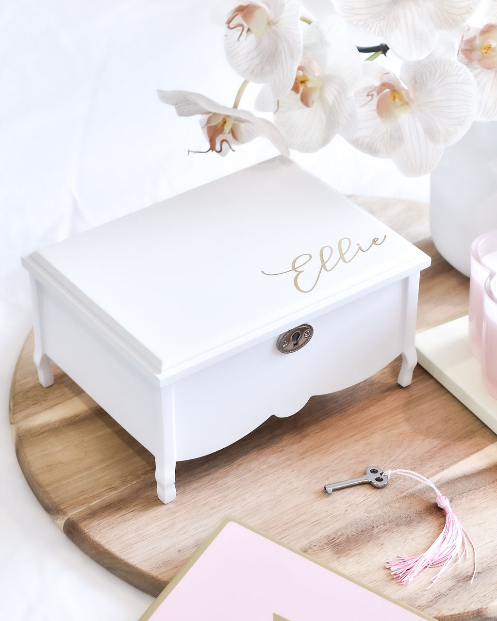 Personalised Wooden Musical Ballerina Jewelry Box - White